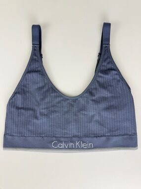 Calvin Klein Bralette Women's Large Blue Ribbed Wireless Padded Comfort Bra